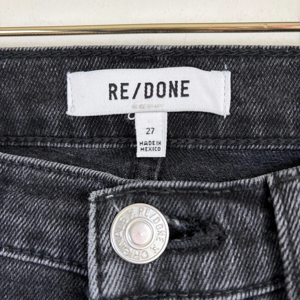 RE/DONE Comfort Stretch High Rise Stove Pipe‎ Jeans Faded Black Raw Hem Size 27